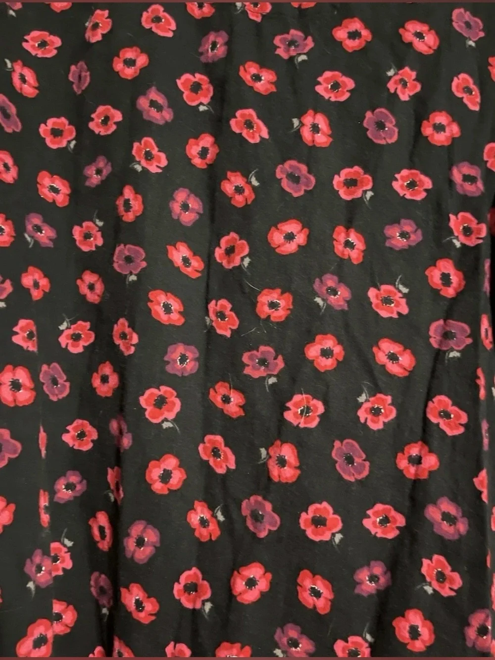 Kate Spade Women's Button Front Poppy Floral Sleep Shirt Black Red Size Medium